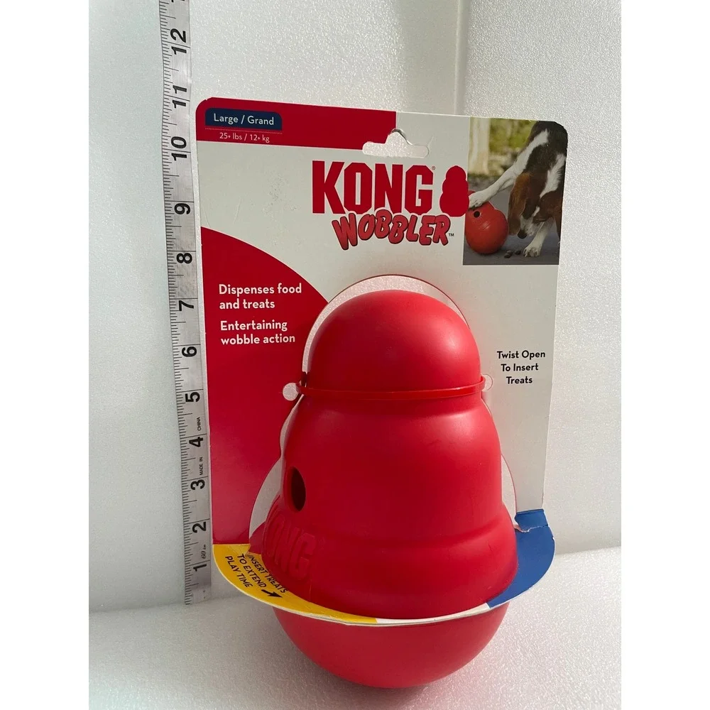 KONG Wobbler Large Red Dog Toy Food Treat Dispenser Slow Feeder 25+ lbs